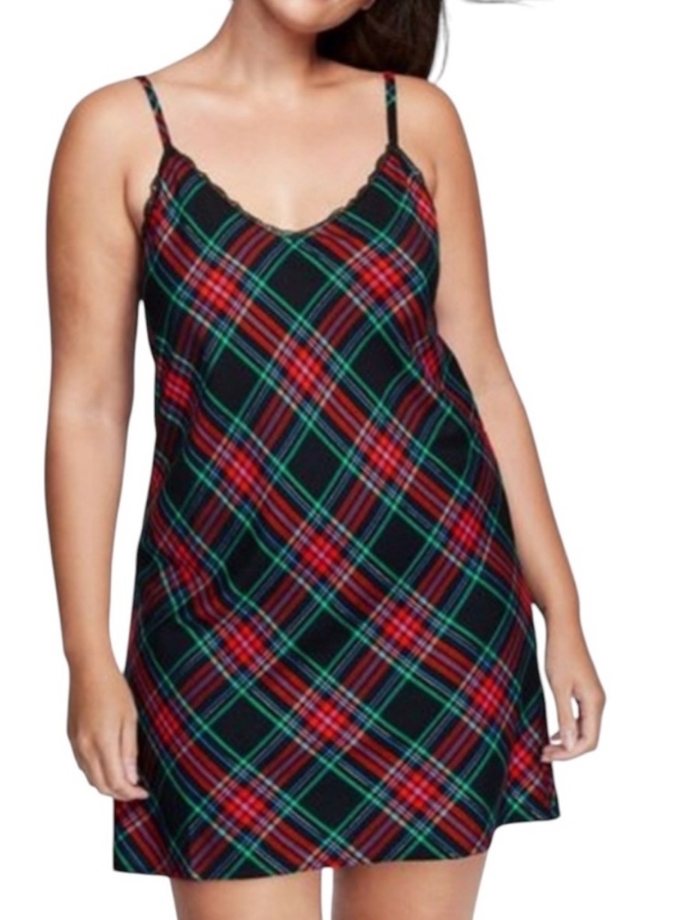 Victorias Secret Christmas Holiday Festive Plaid Tartan Slip Nightie Dress XXL